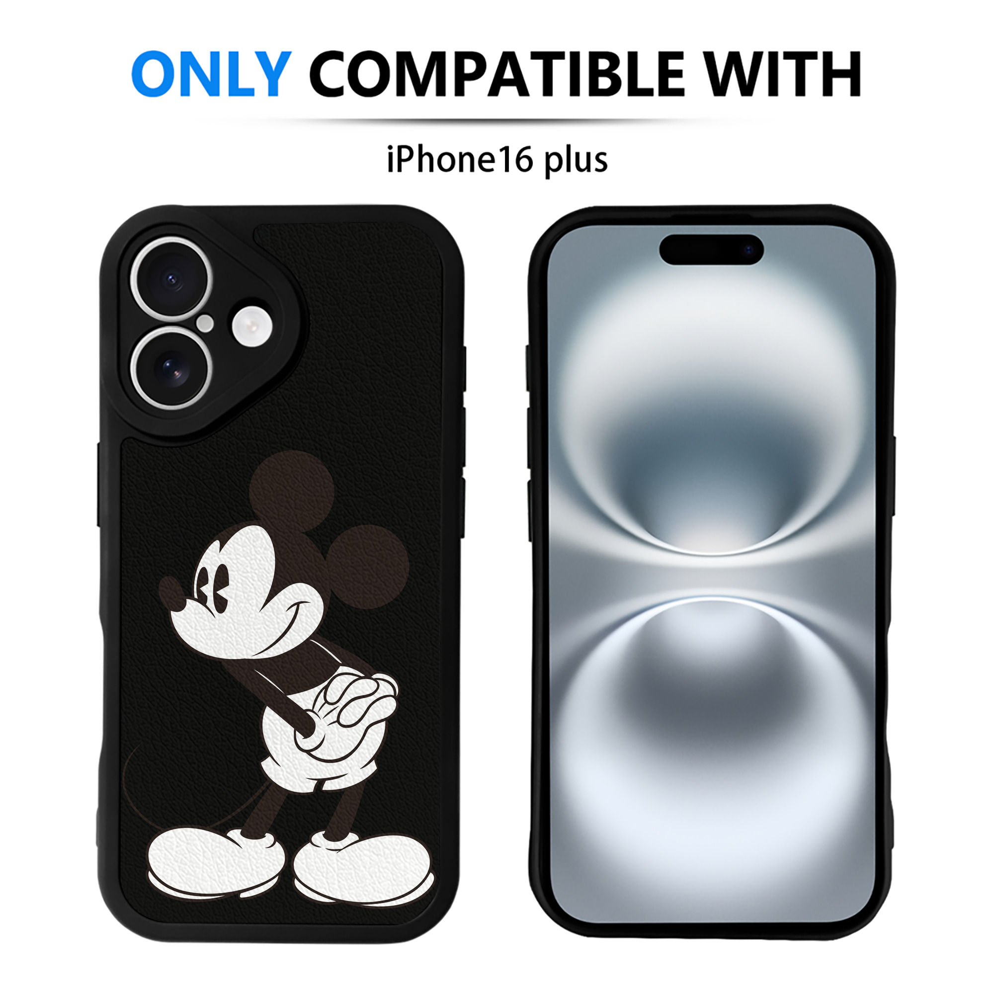 （画像用） ミッキーマウス Mickey Mouse 【iPhone 16シリーズ対応】シリコンスマホケース（レザー調） 材質：シリコン